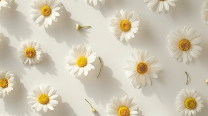 Obraz premium Chamomile buds pattern on white. Simple summer flower design