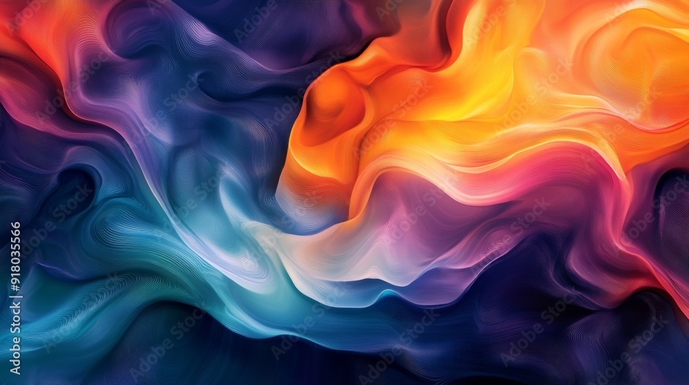 Leinwandbilder A mesmerizing abstract background featuring flowing waves of vibrant colors blending seamlessly, creating a dynamic and fluid visual effect.