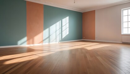 Empty room with large windows, hardwood floors, and white walls