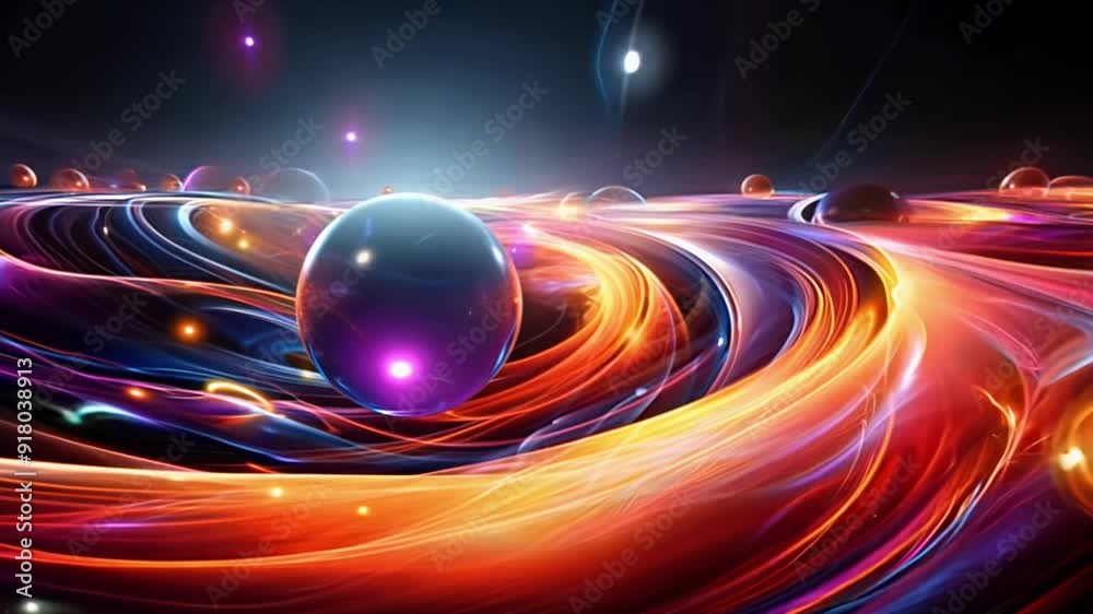 Wall mural a colorful swirl of spheres with a bright light shining on them. the spheres are of different sizes 