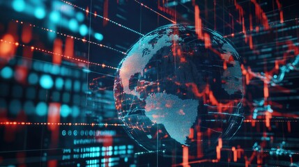 Obraz premium A globe surrounded by financial network lines, symbolizing global stock market connections and economic systems.