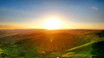 Golden Hour, Sunset Over Hope Valley, Derbyshire, Peak District National Park, UK, Panorama, Landscape Photography