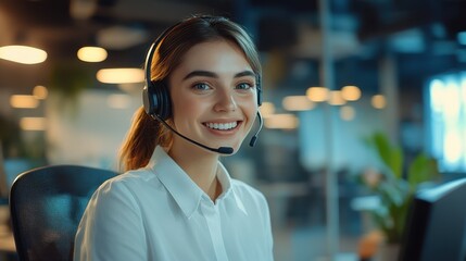 A smiling call center operator