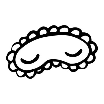 recommend clip art: Blindfold for sleeping hand drawn doodle. Clothing accessory. Comfort of home. Good night. Vector outline line art illustration.