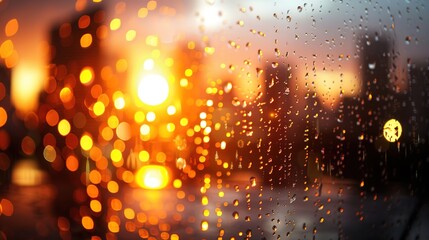 Obraz premium Vibrant Sunset Illuminating Rain-Soaked Urban Skyline