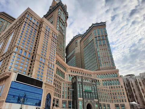 Beautiful daytime view of the Clock Tower of Makkah next to the Masjid Al Haram, Makkah.