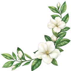 Fototapeta premium Beautiful illustration of white flowers and green leaves, perfect for decorative or botanical themes in various projects. transparent background