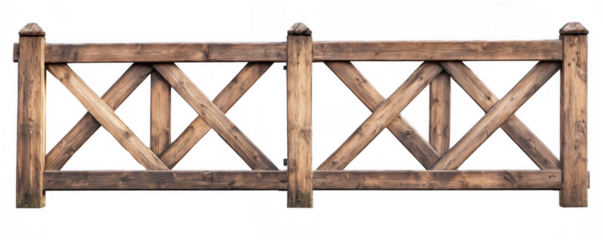 Three-Section Wooden Fence with Cross Pattern