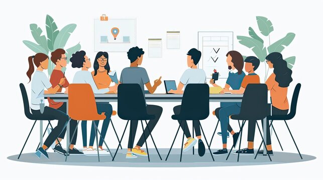 Student council meeting, discussing school events, flat design illustration