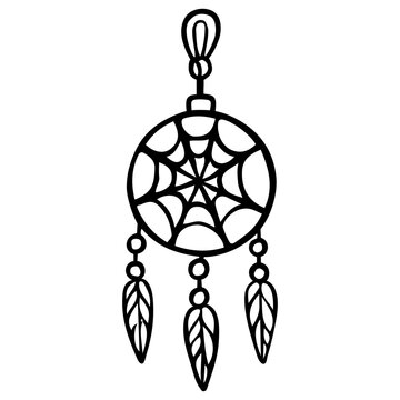recommend clip art: Dream catcher hand drawn doodle. Protective amulet. Bedroom decoration. Interior Design. Good night. Vector outline line art illustration.