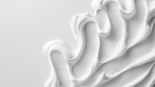 Close-up of smooth, white cream texture with swirls, perfect for skincare, cosmetic, or body lotion backgrounds, showing rich, hydrating consistency.