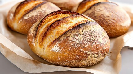 Freshly baked artisan breads with a crispy crust, perfect for any meal or as a delightful snack.