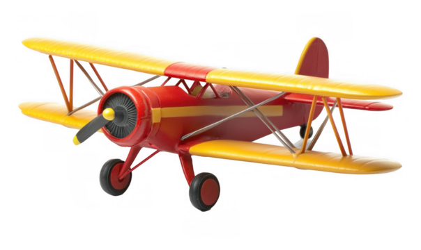 Toy Biplane with Red Body and Yellow Wings