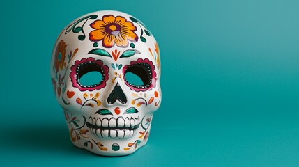 a white skull with colorful flowers on it