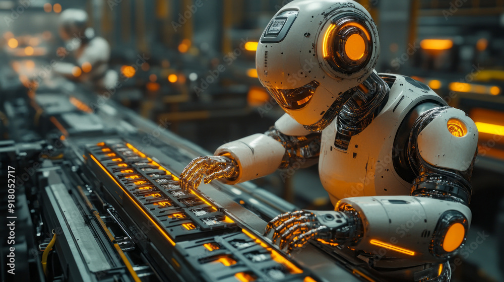 Poster A robot is working on a keyboard with orange keys