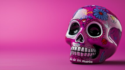 a pink skull with colorful floral design on it