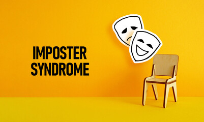 Imposter syndrome is shown using the text picture of masks
