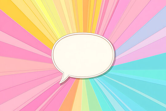 Empty speech bubble. Comics speech bubble for text. White empty dialog cloud on bright pink background with zoom lines and halftone.