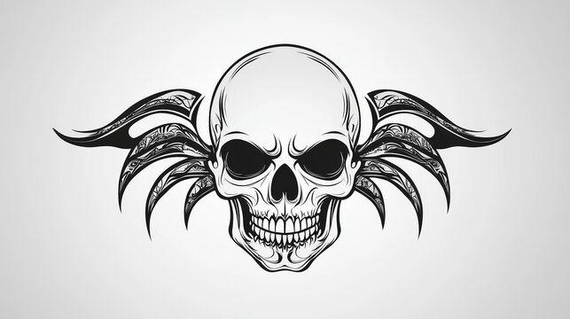 skull with wings and tribal design
