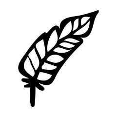 A light feather is hand drawn as a doodle. Natural pillow filling. Vector outline line art illustration.