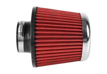 Car Parts - Side view closeup red sports air filter isolated