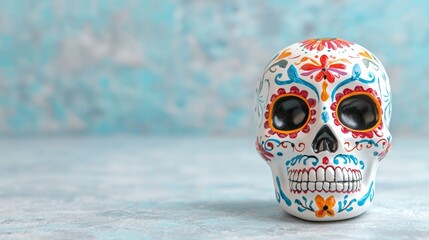a small white skull with colorful paint on it