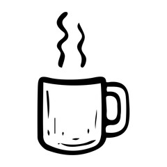 Cup with warm drink hand drawn doodle. Before bed. Time to sleep. Vector outline line art illustration.