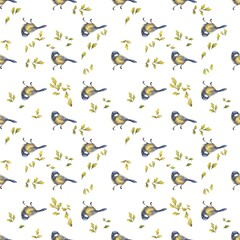 craft paper seamless pattern bird watercolor style on a white background for wallpaper or paper floral background_3