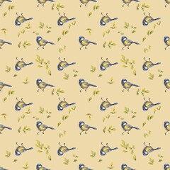craft paper seamless pattern bird watercolor style for wallpaper or paper floral background_3