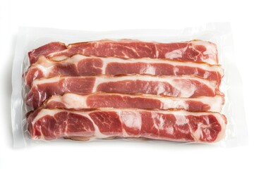 Fototapeta premium Bacon in Package. Raw Pork Meat Slice in Vacuum Sealed Packaging