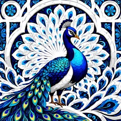 Fototapeta premium Iridescent Grace, Ornate Peacock in Vibrant Blues and Greens