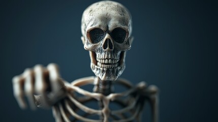 a skeleton with hand in the air