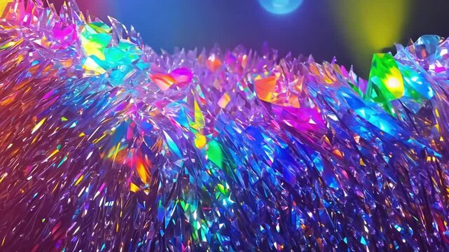 Abstract colorful tinsel with lights, symbolizing celebration and festivity.