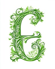 Celtic Font. Abstract Floral Decorative Swirls with Green Type for Business Advertisement