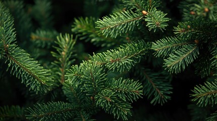 Christmas Background. Conifer Tree Branches in Green Nature Setting
