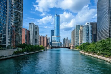 Naklejka premium City Water Loop. Chicago Skyline, Architecture, and Great American Midwest Views