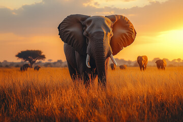 Obraz premium Golden Savanna Sentinels Savanna's Embrace | Generative AI