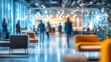 Blurred office lobby with modern furniture.