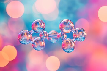 Chiral molecules twirl and interact in bright, colorful environments resembling a molecular ballet. Generative AI