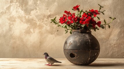 Disarmament. Grenade Transformed into Symbol of Peace with Unexploded Bomb and Flowers