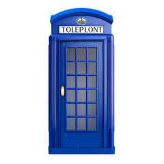 Obraz premium Front view of a classic blue telephone booth, isolated on a white transparent background.