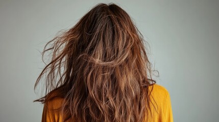 Dull Hair. Coiffure Damage: Woman's Bad Hair Day with Split Ends and Frizzy Texture on Isolated Background