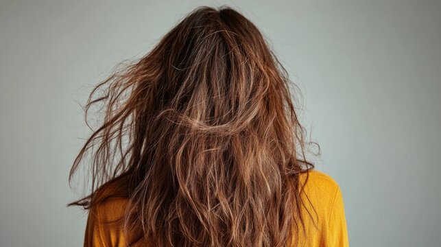 Dull Hair. Coiffure Damage: Woman's Bad Hair Day with Split Ends and Frizzy Texture on Isolated Background