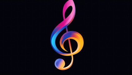 Abstract Colorful Treble Clef on Black Background