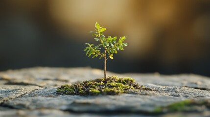 Close-up of a small tree's regrowth after a storm, symbolizing the strength and resilience of a community rebuilding together.