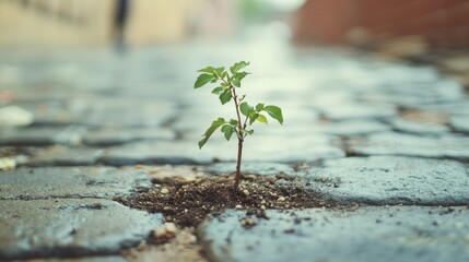 Close-up of a small tree's regrowth after a storm, symbolizing the strength and resilience of a community rebuilding together.