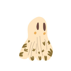 Halloween ghost with floral pattern sheet. Vector hand drawn illustration.