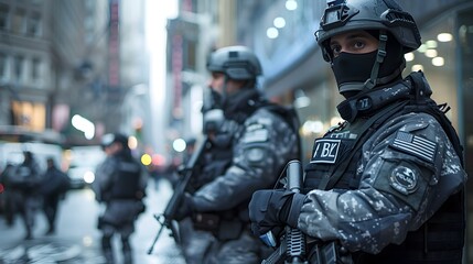 Naklejka premium Security for Black Friday Retail Event with Tactical Police
