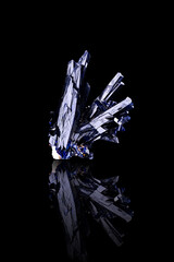 Azurite. Specimen from Morocco. photography isolated on black background. macro detail close-up...