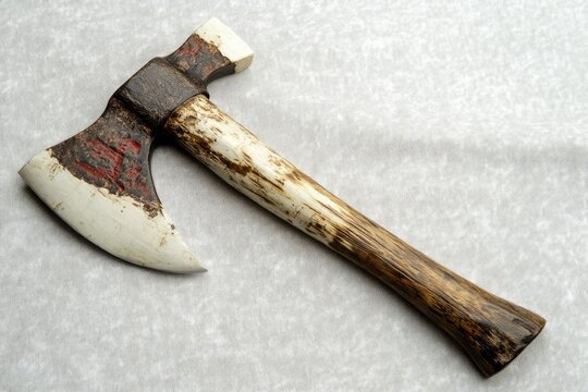 Indian Axe. Historical Bone Tomahawk Axe with White Background